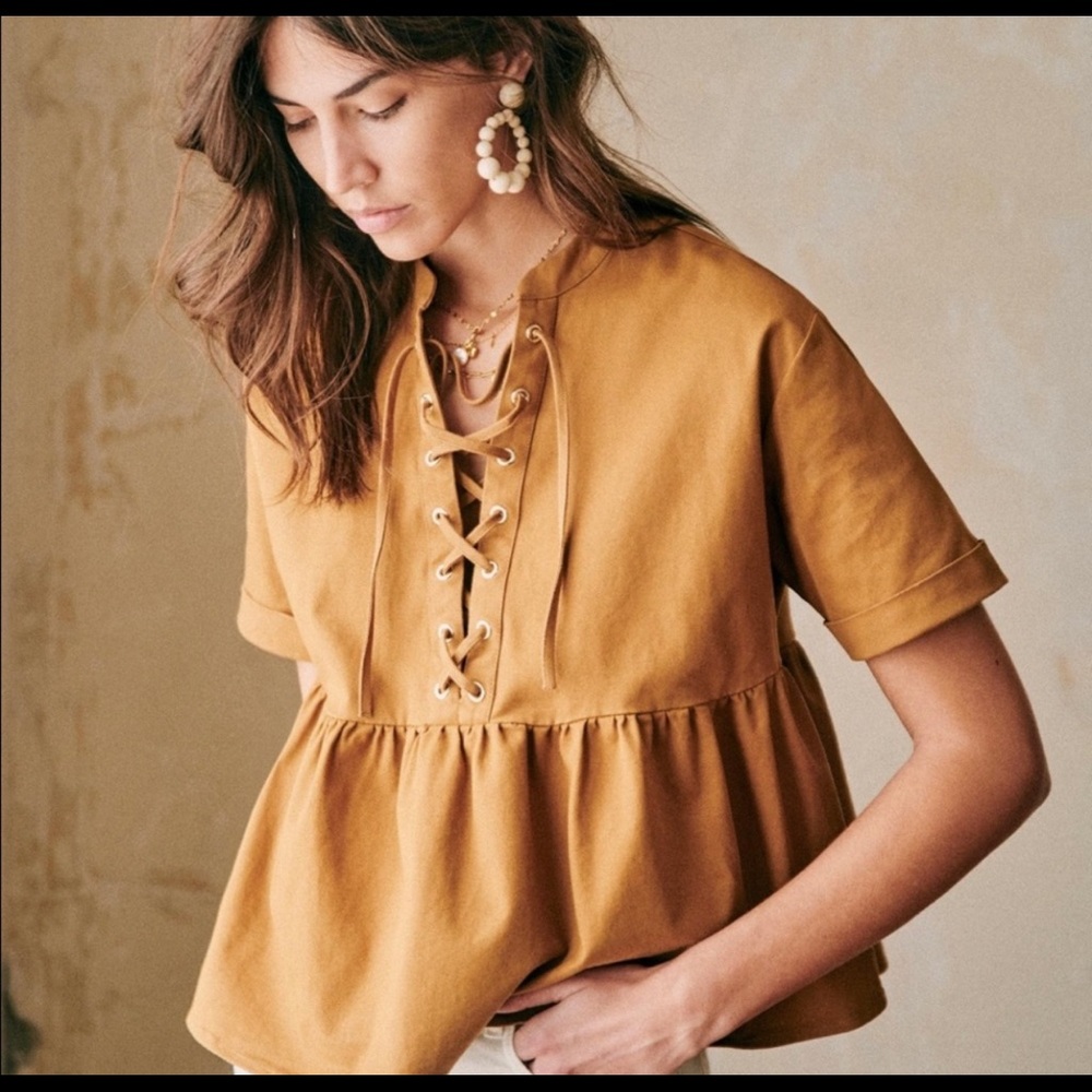 NWT Sezane These Blouse Lace Up Top Camel size 6